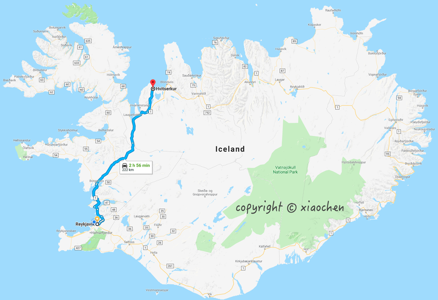 犀牛石Hvítsekur距离首都雷克雅未克222公里