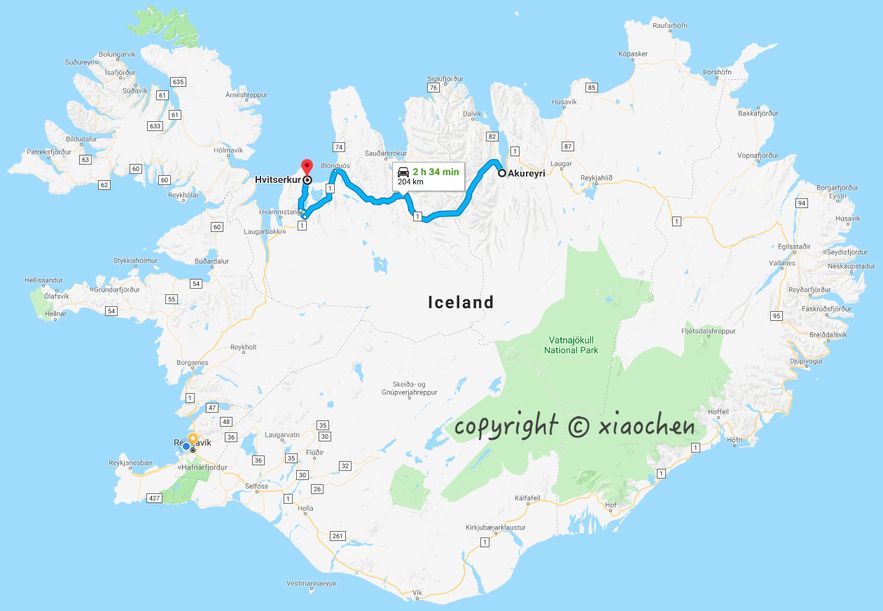 犀牛石Hvítsekur距离阿克雷里204公里