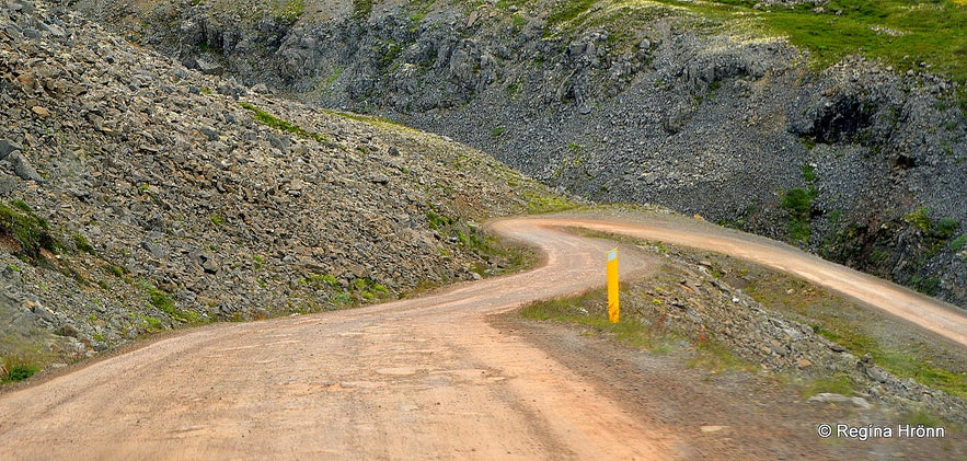 The winding gravel road leading to Rauðasandur in the Westfjords