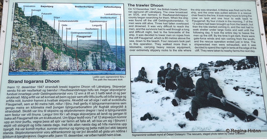 The information sign on the heroic rescue of the British trawler Dhoon