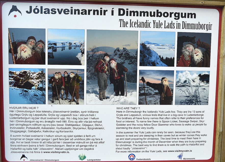 The information sign at Dimmuborgir tells us about the Icelandic Yule Lads