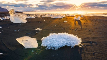 Ice on the black sands of the diamond beach.