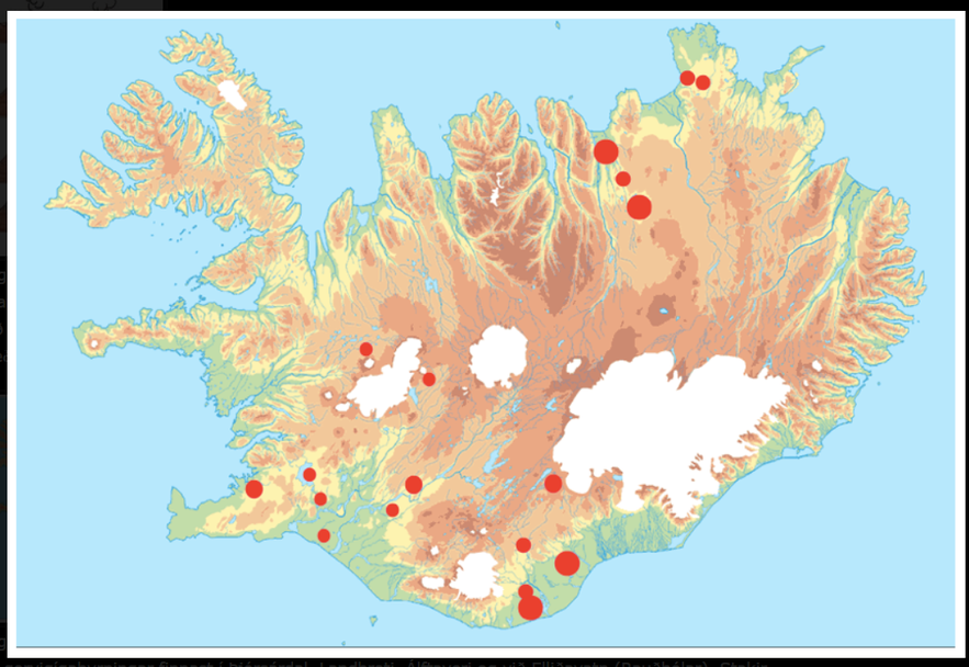 A map of pseudocraters in Iceland