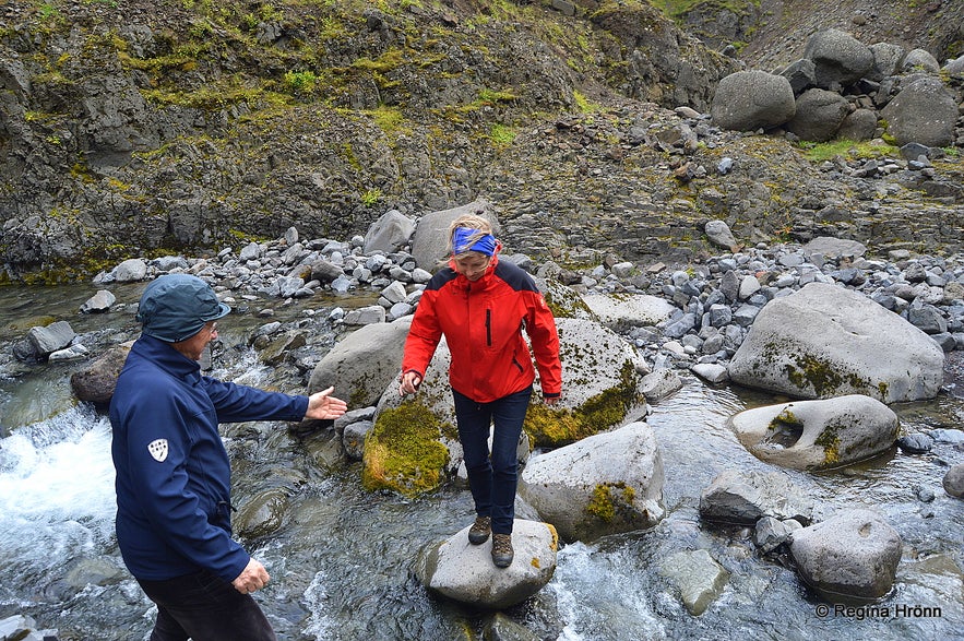 Hiking in Kotagil Gorge in North-Iceland