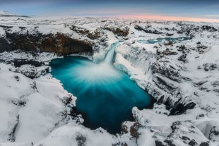 Aldreyjarfoss waterfall in south Iceland, in winter garb.