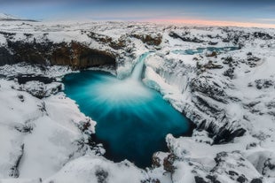 The waterfalls of north Iceland become frozen in winter.