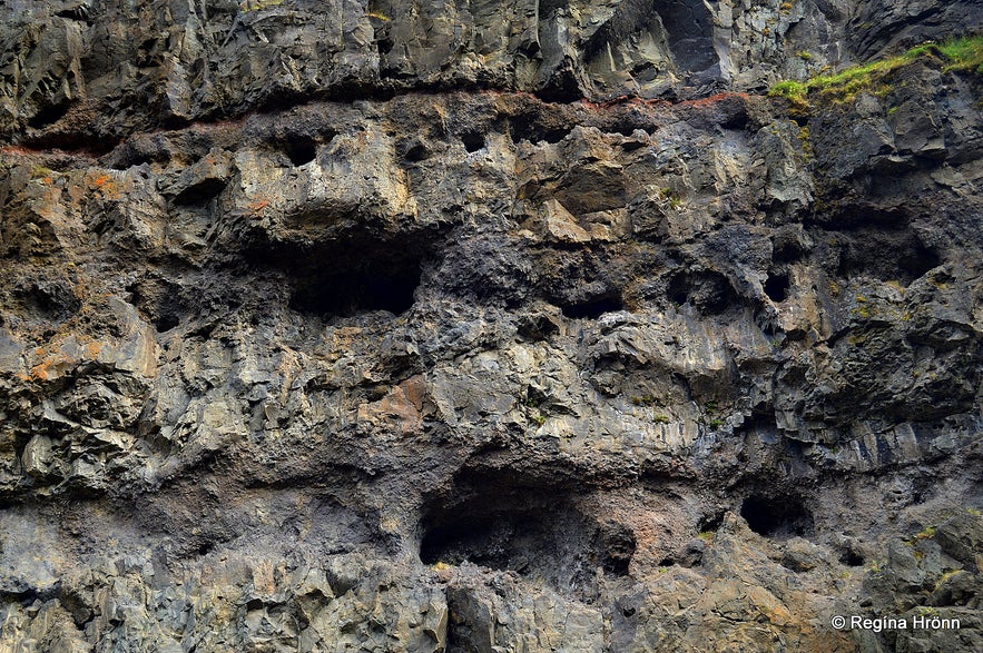 Kotagil Gorge in North-Iceland - holes from fossilized trees