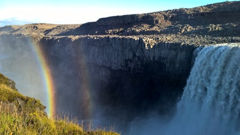 Goðafoss Waterfall is a historic feature in North Iceland on the Diamond Circle.