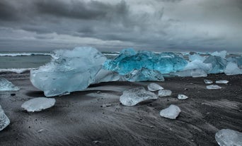 Icebergs fill the beautiful Jokulsarlon glacier lagoon in Southeast Iceland.