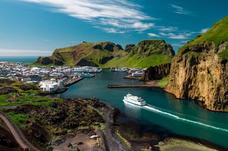 A ferry arriving at the Heimaey island in Iceland.