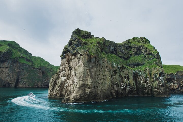 The rugged coastline of the Westman Islands in Iceland.