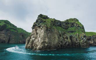 The rugged coastline of the Westman Islands in Iceland.