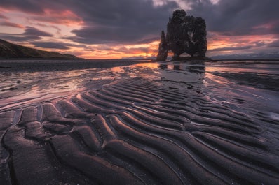 The Ominous Hvítserkur rock stack at sunset.