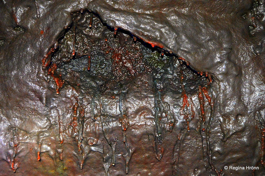 Lava Formations and Colours in Víðgelmir Lava Cave in West-Iceland