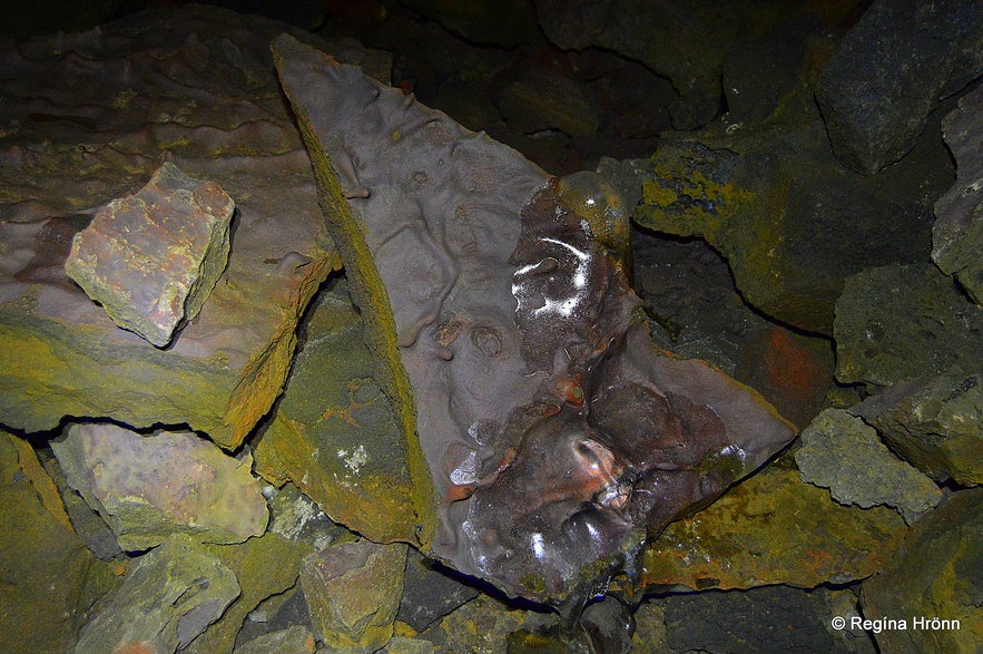 Lava Formations and Colours in Víðgelmir Lava Cave in West-Iceland