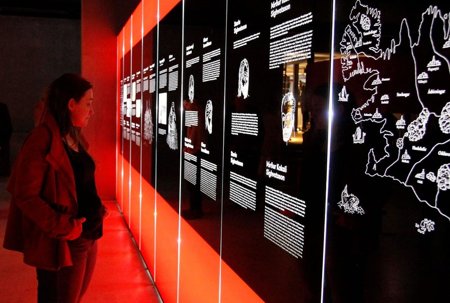 Information tablets at the 1238 Battle of Iceland exhibition.