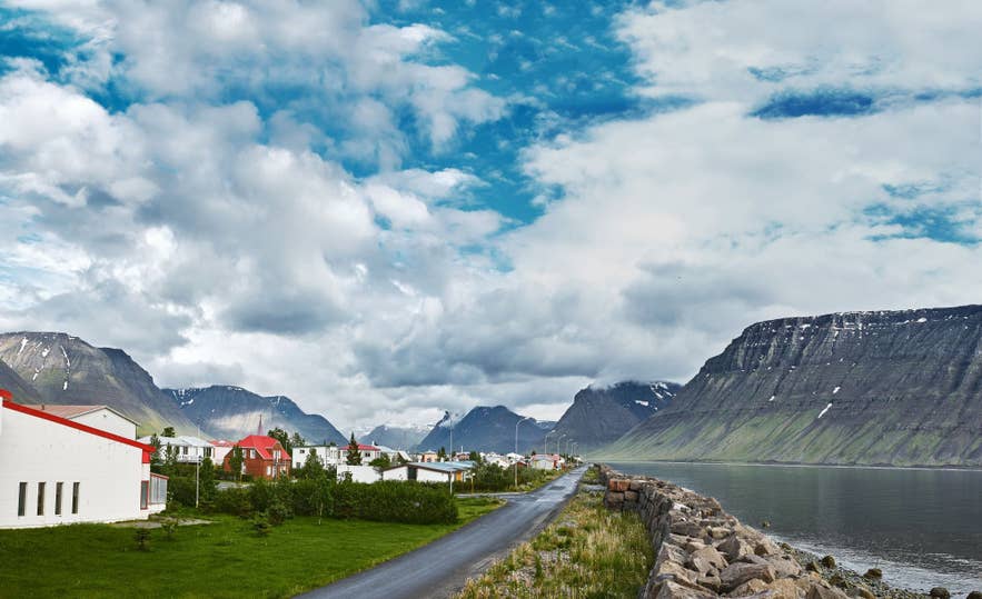 Flateyri village in the Westfjords surrounded by mountains Flateyri village in the Westfjords surrounded by mountains