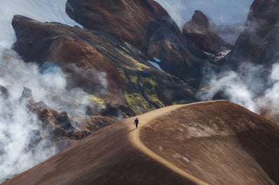 Steam rising from the ground at the Kerlingarfjöll geothermal area in the Highlands.