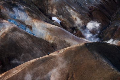 Kerlingarfjoll in the Icelandic Highlands has geothermal springs and mountains.