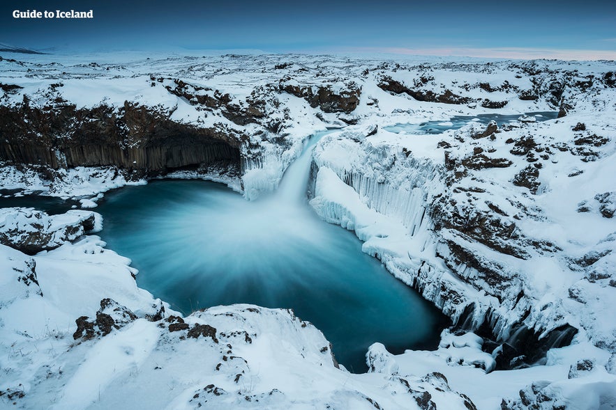 Aldeyarfoss is beautiful in winter, with fantastic ice sculptures.