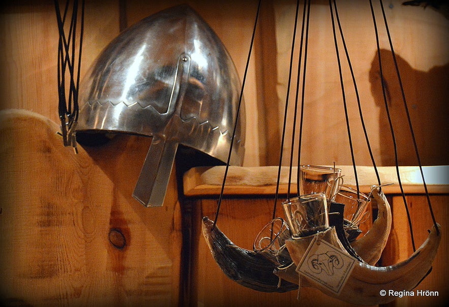 Viking stuff inside Ingólfsskáli longhouse replica