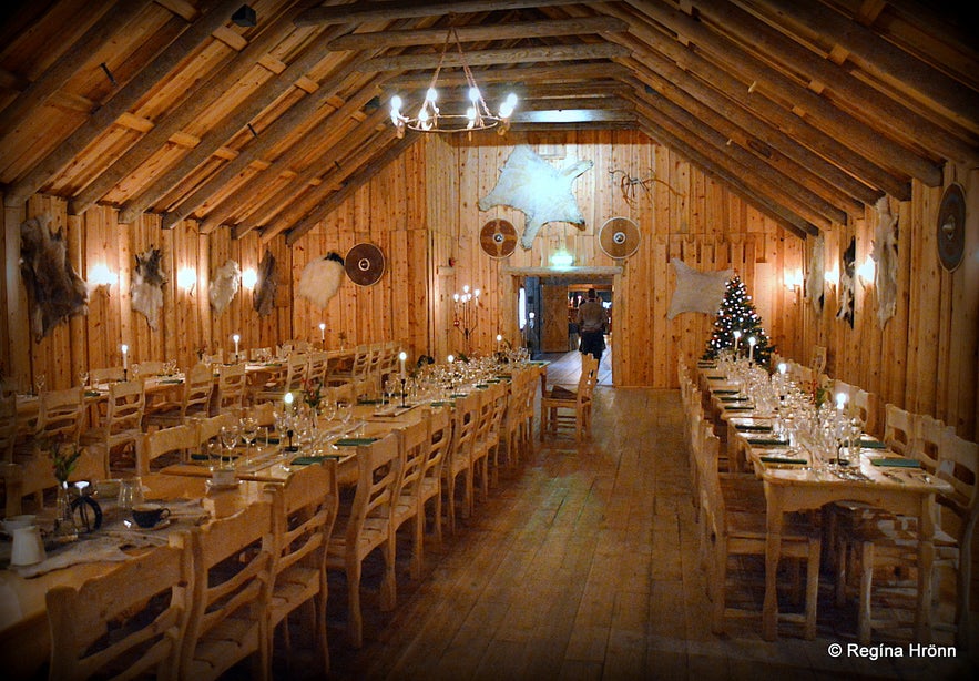 Ingólfsskáli turf longhouse in South-Iceland inside