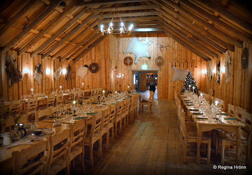 Ingólfsskáli turf longhouse in South-Iceland inside Ingólfsskáli turf longhouse in South-Iceland inside