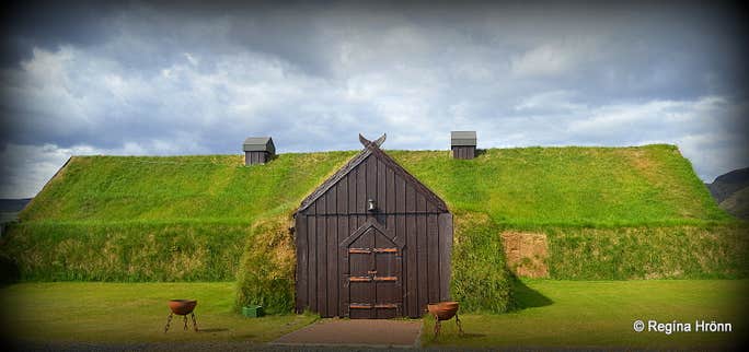 The Viking Settler Ingólfur Arnarson, Mt. Ingólfsfjall and Ingólfsskáli Turf Longhouse in South Iceland