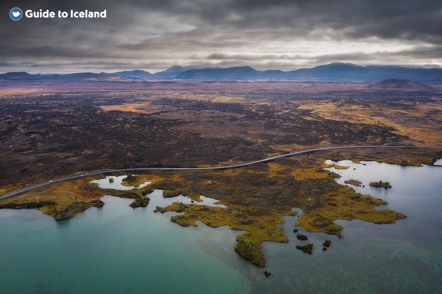 Widok z lotu ptaka na jezioro Myvatn.