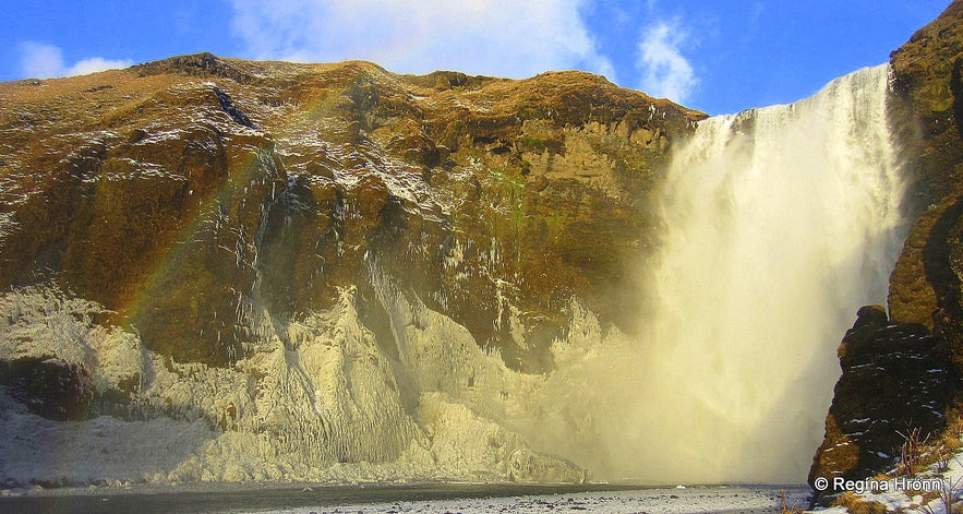 Skógafoss waterfall in the wintertime