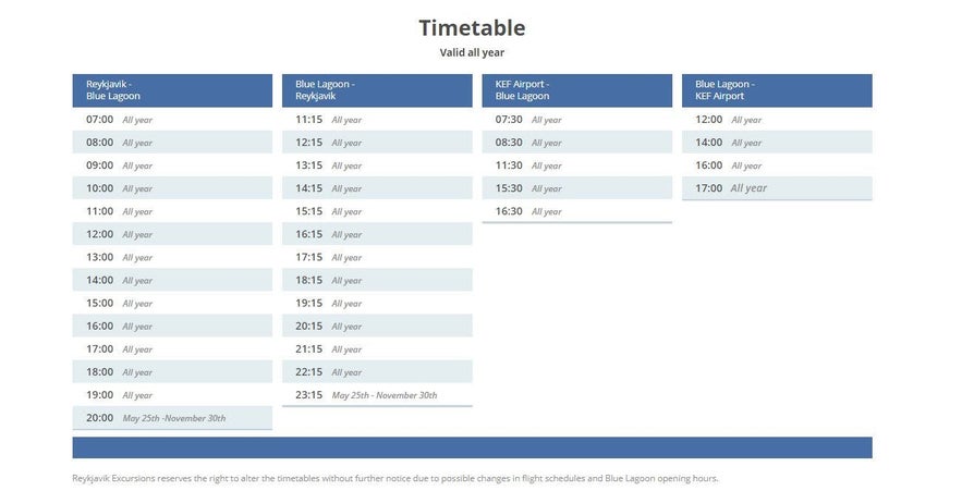 冰島藍湖Flybus 時間表