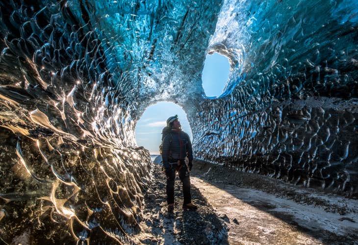 Iceland has glacier caves in its sout-east, that open in winter.