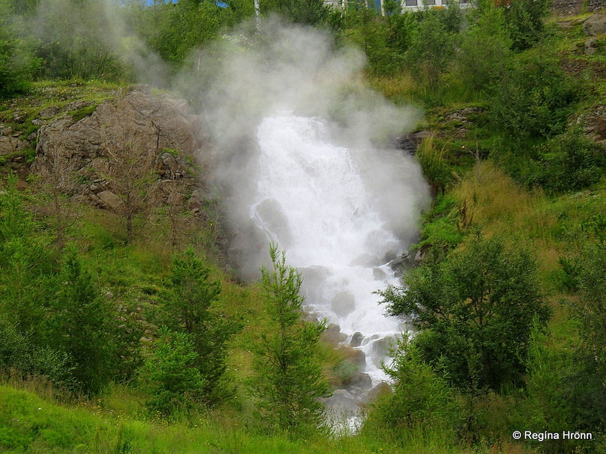 A hot waterfall created from hot water from the making of the tunnel