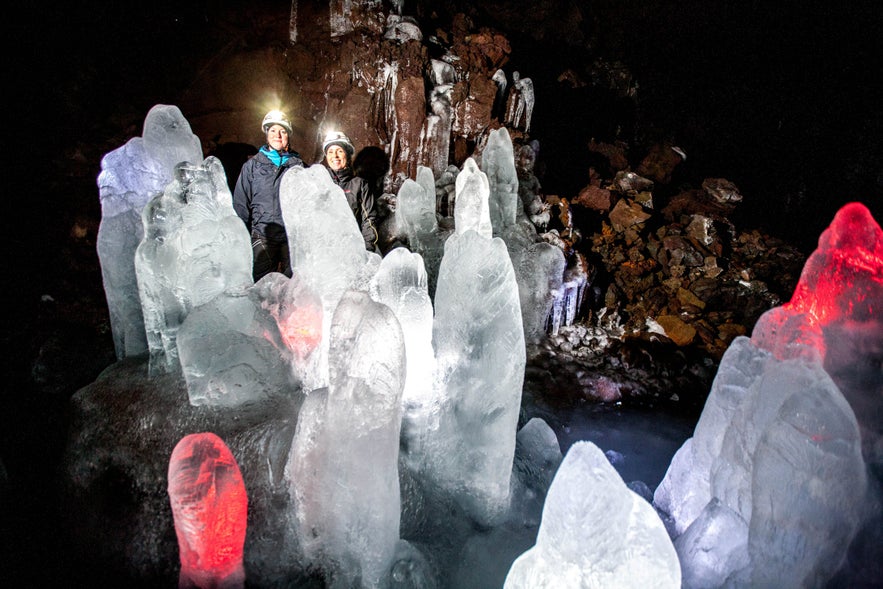 Lofthellir lava cave has permanent sculptures of ice.
