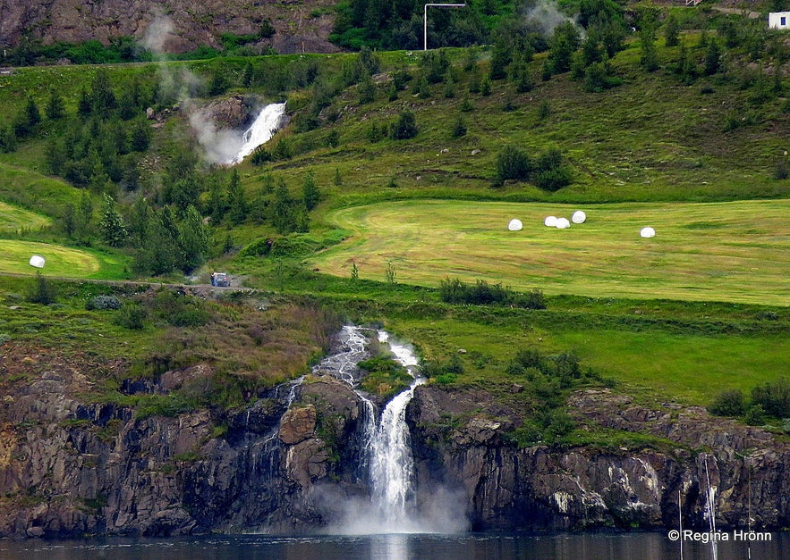 Hot waterfalls created by the hot water from the tunnel construction