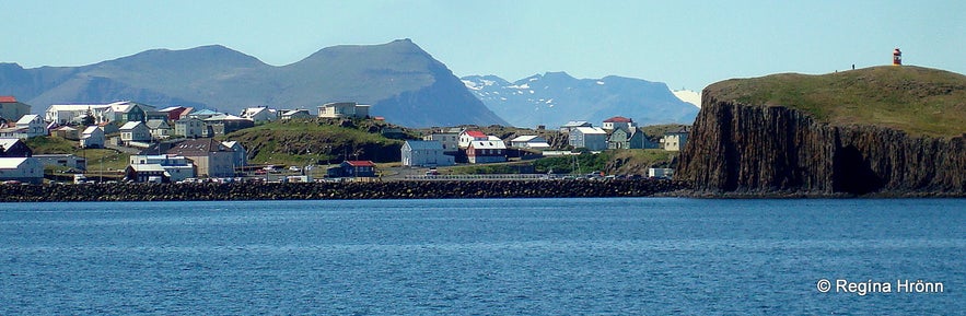 The view of Súgandisey island and Stykkishólmur from the boat