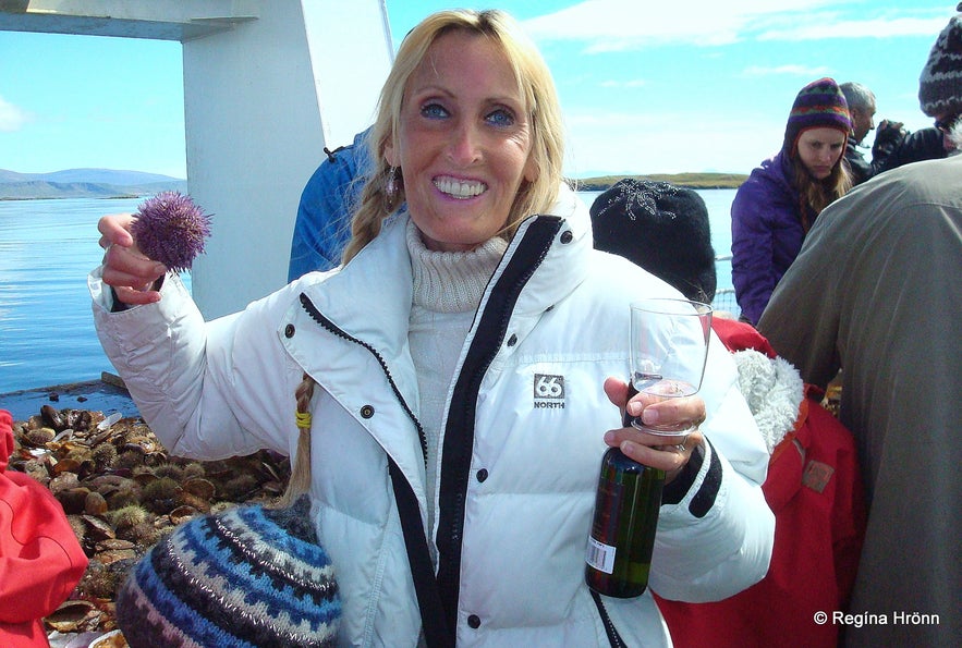 Regína Having a sip of white wine on the boat tour