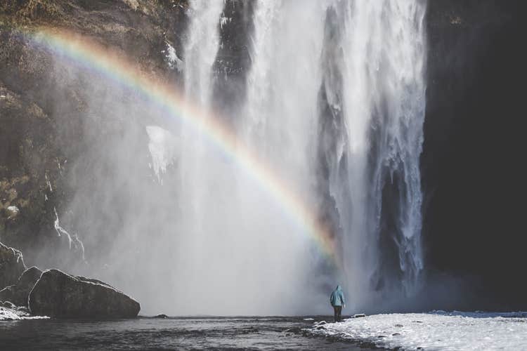 At Skógafoss waterfall, it's often possible to see multiple waterfalls in the spray.