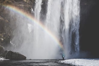 At Skógafoss waterfall, it's often possible to see multiple waterfalls in the spray.