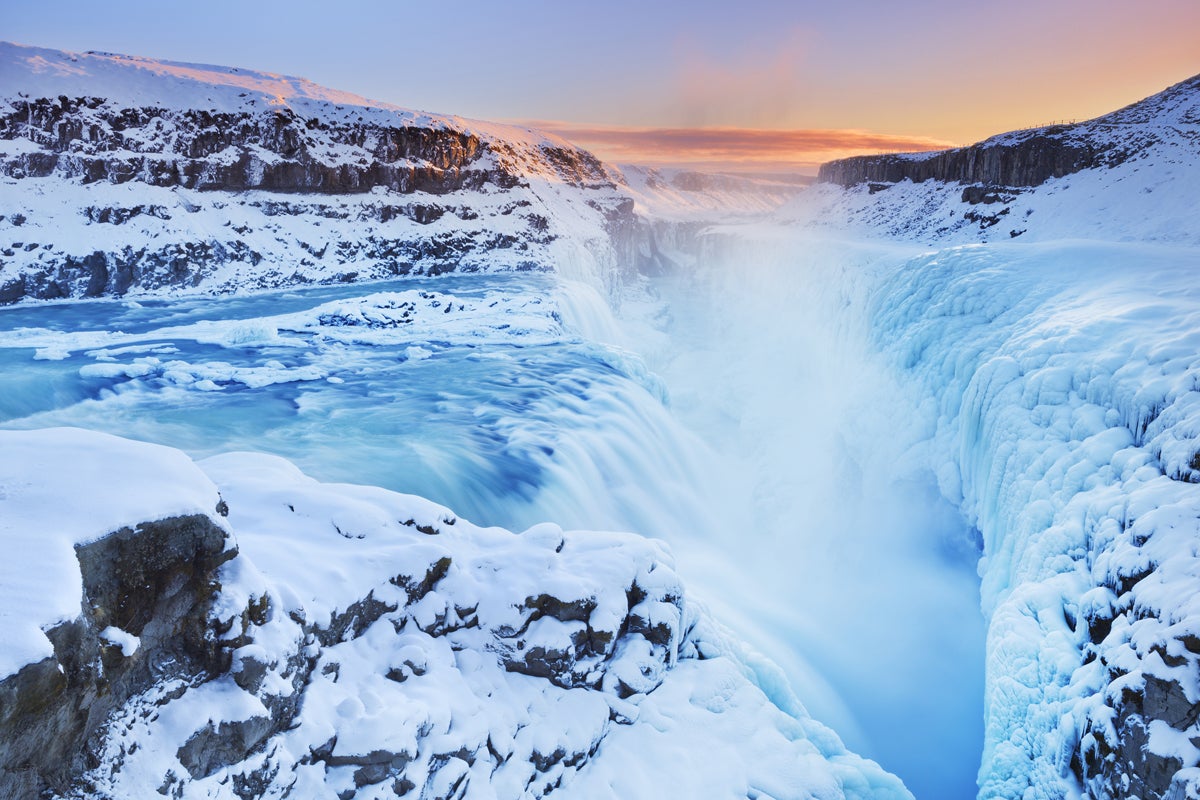 Gullfoss waterfall in the winter season