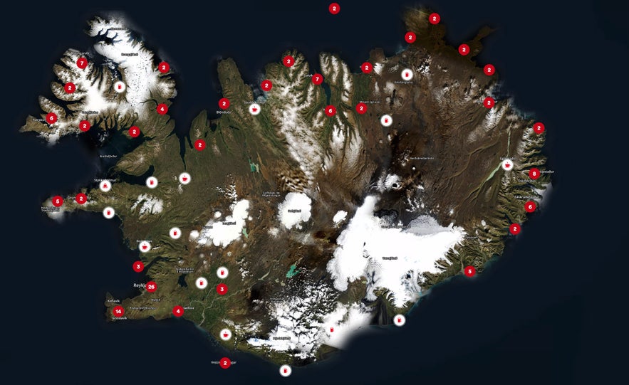 冰岛最大的油站品牌N1的油站分布图