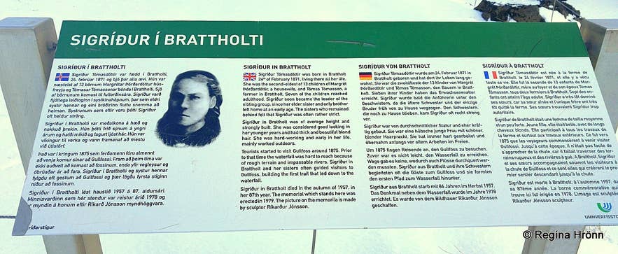 Sigríður í Brattholti - the Saviour of Gullfoss information sign