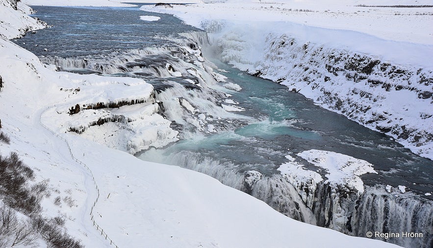 Winter photos of Gullfoss waterfall