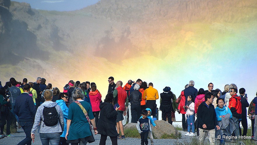 Crowds at Gullfoss waterfall