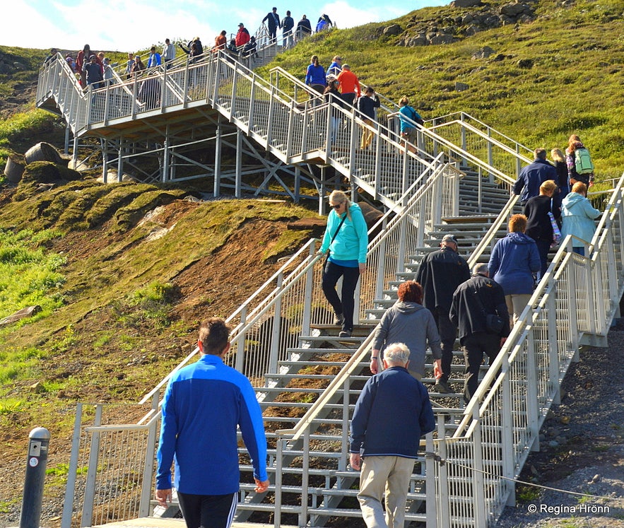 Steps leading to the upper level at Gullfoss waterfall