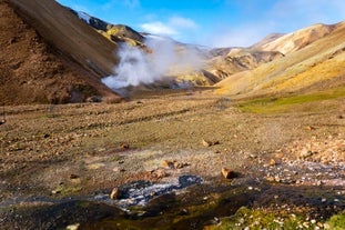 The wild Highlands are known for their colourful mountains and hot springs, especially in the Landmannalaugar area.