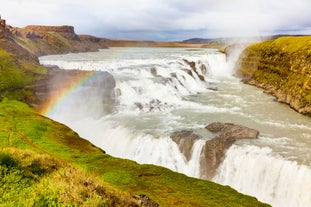 Gullfoss waterfall with a rainbow