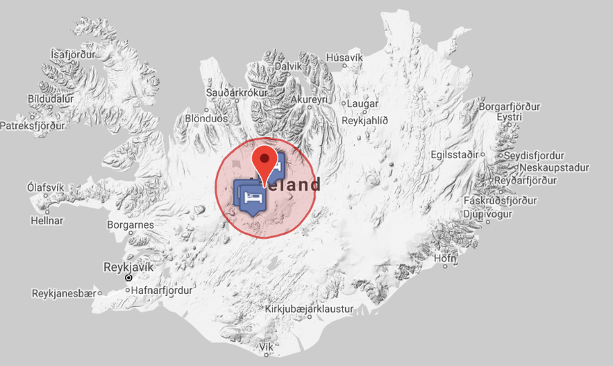 แผนที่ไฮแลนด์บนประเทศไอซ์แลนด์