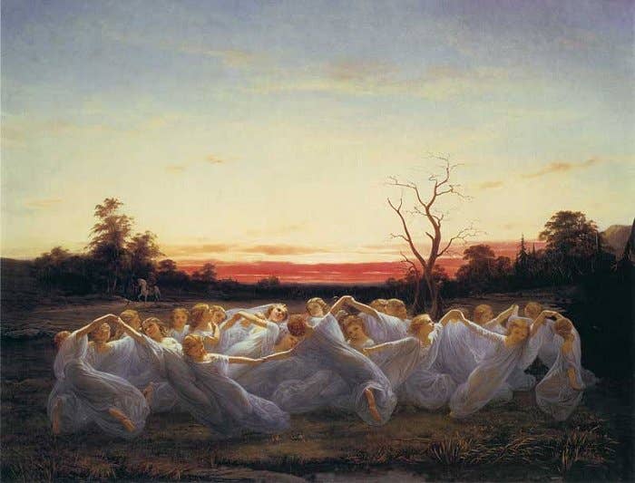 Depiction of Elves, the painting Angsalvor by Nils Blommér