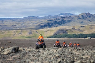 Solheimasandur plains in the South Coast is surrounded by mountains and a glacier.